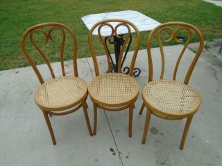 Vintage Thonet Style Bentwood Bistro Dining Chairs With Cane Seats,  Set Of Three