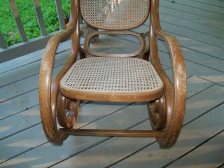 Vtg BENTWOOD ROCKER cane back bottom rocking chair mid century modern Thonet ? 2