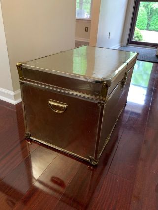 Gold Tone Vintage Wood Metal Trunk Chest Storage Space Saver Dorm Furniture