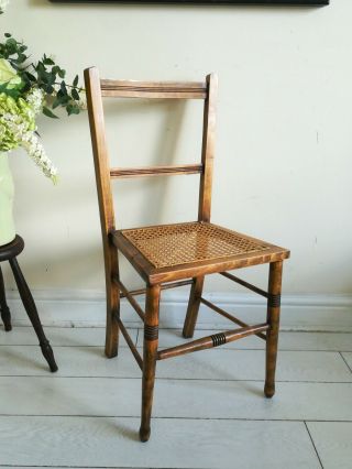 Edwardian Caned Chair Bedroom Hall Desk Antique Rattan Seat