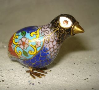 Vintage Cloisonne Bird Figurine Brass And Enamel