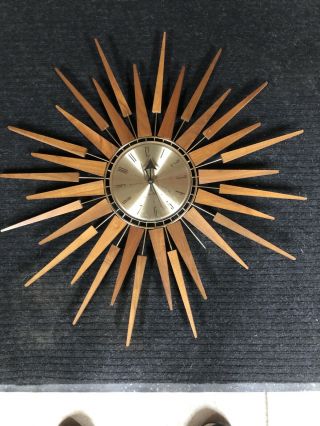Vtg Seth Thomas Mid - Century Modern Starburst Atomic Wall Clock Starflower E685