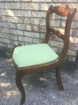 Rose Back Wood Carved Duncan Phype Vintage Fabric Covered Dining / Side Chair