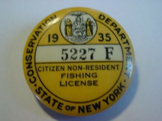 1935 York Non - Resident Fishing License Button