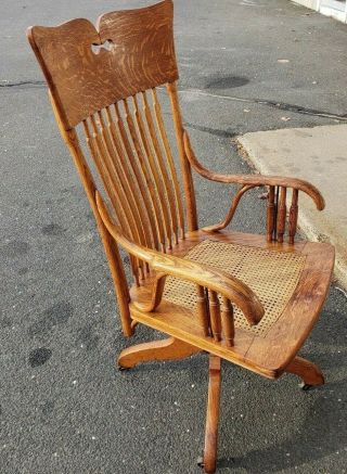 Antique Quarter Oak Desk Chair With Casters Circa 1910s Sturdy We Ship
