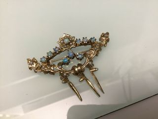 Vintage 14k Yellow Gold Pin With Seed Pearls And Opals