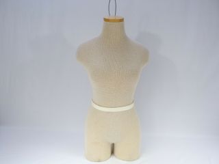 Vintage Dress Form Mannequin Female Torso Cloth Covered Foam Stable Wood Base 7 2