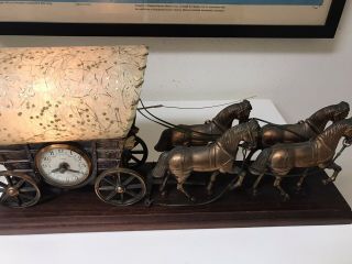 United Clock Corp 550 Horse - Drawn Covered Wagon Clock W/light,  Vintage