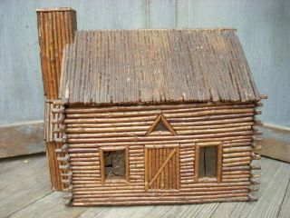 Antique Vintage Primitive Folk Art Miniature Log Cabin Aafa 12 " X 9 " X 11 "