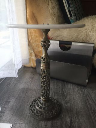 Vintage Regency Brass And Marble Top Table Pedestal Plant Stand Mid Century