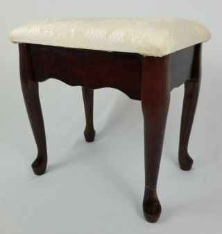 Vintage Queen Anne Style Sewing Vanity Stool Mahogany Wood Hinge Cushion Top