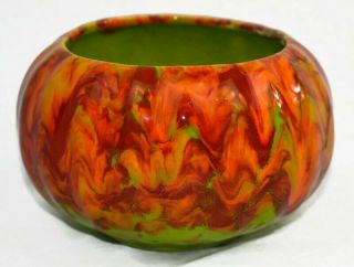 Handmade Orange And Green Glazed Pottery Planter Candy Dish Stunning