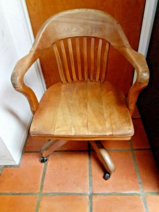 20th C Antique Arts & Crafts / Oak Swivel Office Desk Chair