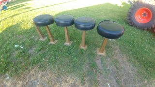 Vintage Antique Soda Fountain Bar Seat Stools 5 Cast Iron Bases 4 Tops