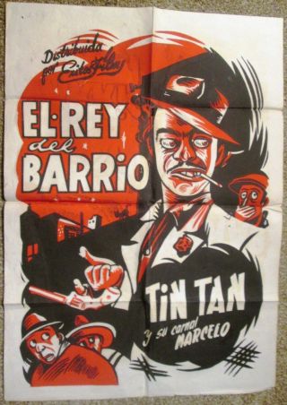 Tintan In " El Rey Dell Barrio " 1/2 Sheet 1949 Vintage Mexican Poster By Cabral