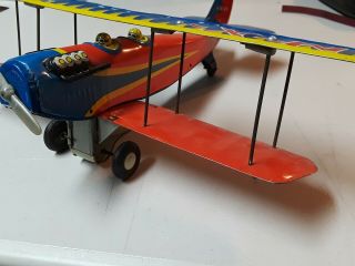 Vintage S&e Tin Toy Friction Action Bi Plane Made In Japan
