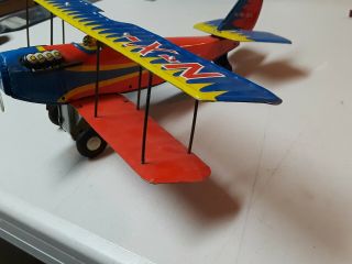 Vintage S&E Tin Toy Friction Action Bi plane Made in Japan 2
