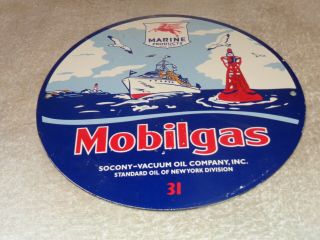 Vintage 1931 Mobil Mobilgas Marine Pegasus 10 " Porcelain Metal Gasoline Oil Sign