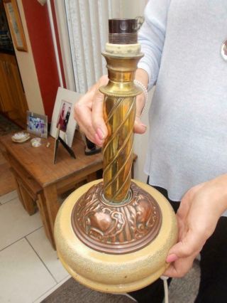 Antique Stoneware Arts Craft Copper Brass Column Lamp Doulton ?