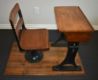 26 " Antique 2 - Piece Adjustable School Desk In