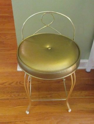 Vintage Hollywood Regency Art Deco Gold Metal Vanity Boudoir Chair Gold Seat Evc