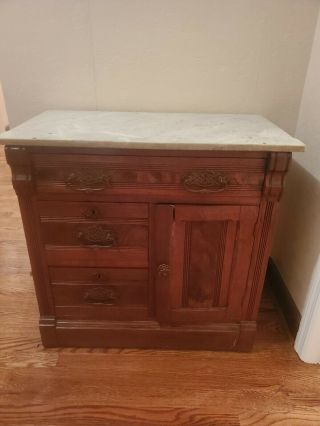 Vintage Distressed Marble Top Cabinet/nightstand/end Table