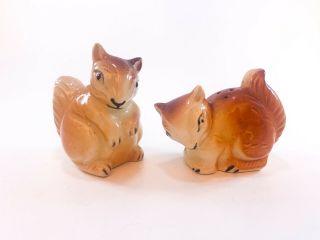 Vintage Ceramic Brown - Tan Squirrels Salt And Pepper Shakers Japan