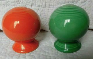 Vintage Retro Fiesta Orange And Green Old Salt Pepper Shakers Sphere Shapes S/p