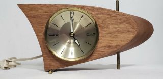 Vtg Mid - Century Modern Teak Wood Westclox Boomerang Alarm Clock S10 707 Atomic 2