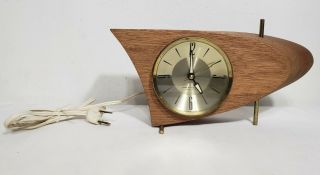 Vtg Mid - Century Modern Teak Wood Westclox Boomerang Alarm Clock S10 707 Atomic 3