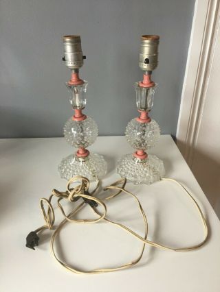 A Vintage Clear Glass Hobnail Table Lamps With Fittings