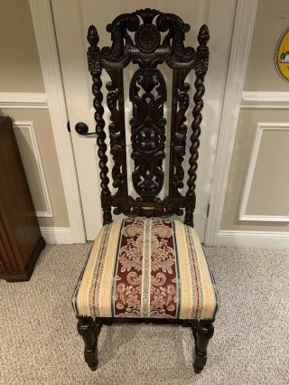 Antique French Renaissance Carved Oak Dining Chair Embossed Tall