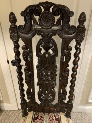 Antique French Renaissance Carved Oak Dining Chair Embossed TALL 2