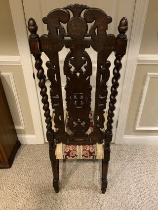 Antique French Renaissance Carved Oak Dining Chair Embossed TALL 3