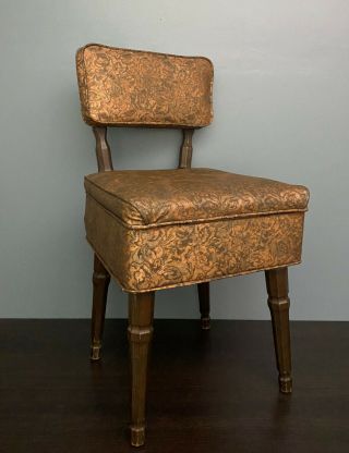 Vintage Walnut Sewing Machine Bench/stool Mid - Century Upholstered Storage