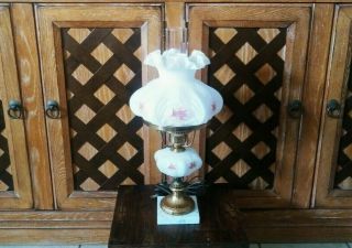 Vintage Fenton Art Table Lamp Hand Painted Custard Glass Signed S.  Jackson