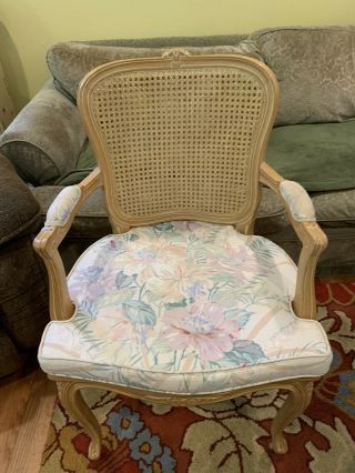 Ethan Allen Vintage French Country Cane Chair With Cushion