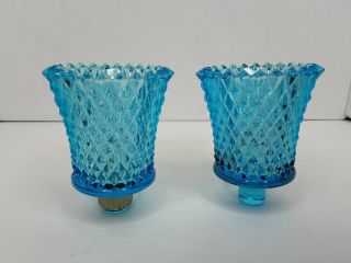 2 Vintage Home Interiors Blue Diamond Votive Cups 3 3/4 " Tall X 2 3/4 "