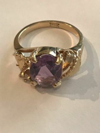 Stunning Vintage 14k Yellow Gold Amethyst And Diamond Ring,  2.  2g,  Size 4 1/2