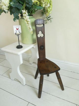 Antique Solid Oak Carved Spinning Chair Spinning Wheel Stool Wren Bird Detail