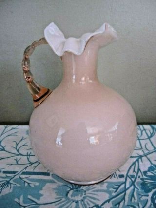 Victorian Vintage Peach Satin Glass Cased Ruffled Vase Pitcher Fenton? Wmorelnd