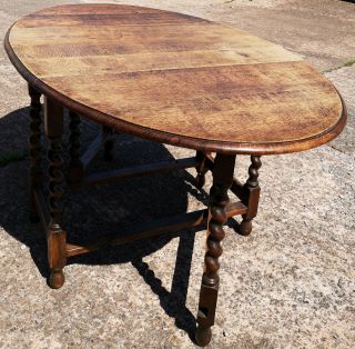 Lovely Old Barley Twist Oak Drop Leaf Table - 59 Inches Long - Very Sturdy