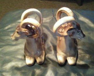 Pair Vtg Fitz & Floyd Ceramic Ram Goat Figurines Bookends 7 1/2 " Tall Offer? Nr