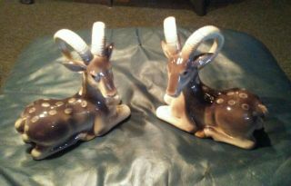 Pair VTG Fitz & Floyd Ceramic Ram Goat Figurines Bookends 7 1/2 