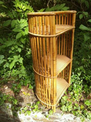 Vtg Rattan Bamboo Half Round Small Etagere Curio Shelves 30.  5 " Tall 1960 