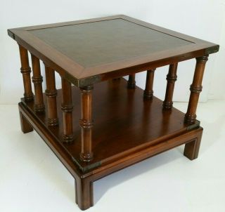 Vintage Walnut 2 - Tier Leather Top Wooden End Table - Pillars/columns