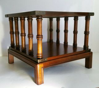 Vintage Walnut 2 - Tier Leather Top Wooden End Table - Pillars/Columns 2