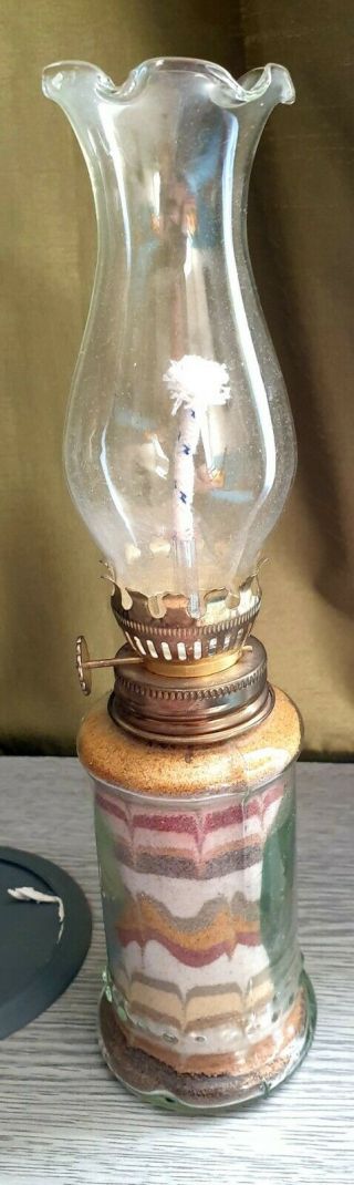 Vintage Glass And Brass Paraffin Oil Lamp Sand Art Inside Beatiful Unusual Old