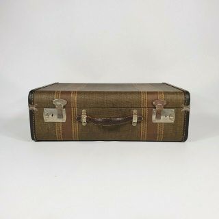 Small Vintage Striped Tweed 18 " Suitcase Luggage Antique 1930s 1940s