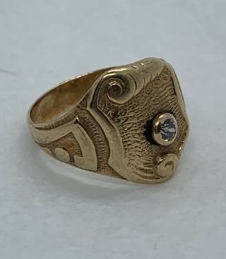 Estate Antique 10k Solid Gold Diamond Scroll Crown Signet Ring Sz 5 4.  8 Grams